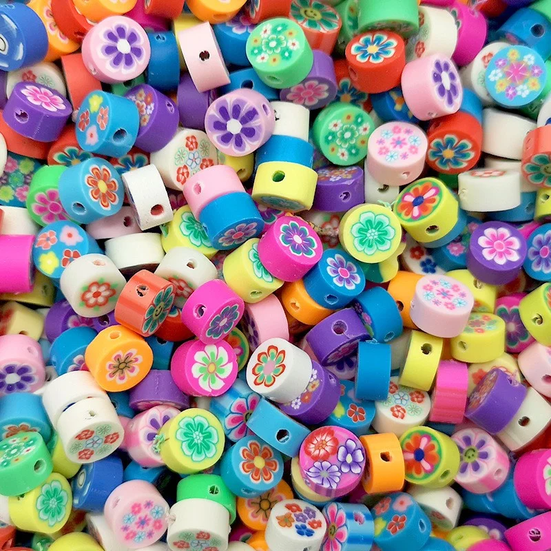 

100 Pcs Mixed Flower Printed Pattern Clay Beads for Jewelry Making DIY Handmade Children's Toy