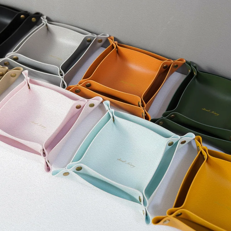 

Nordic style waterproof tabletop sundry storage box with snap buckle leather storage box