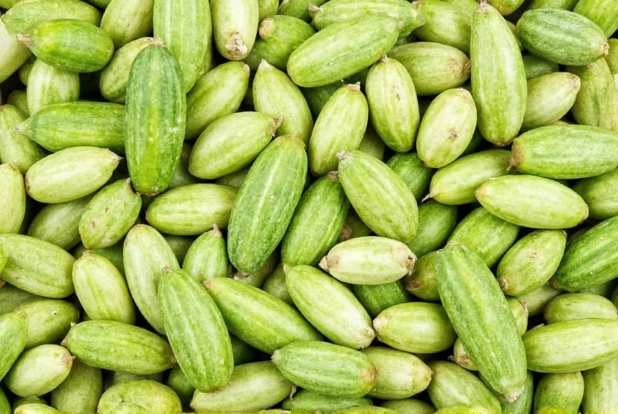 Close-up of green cardamom pods with seeds spilled on wooden surface, natural lighting