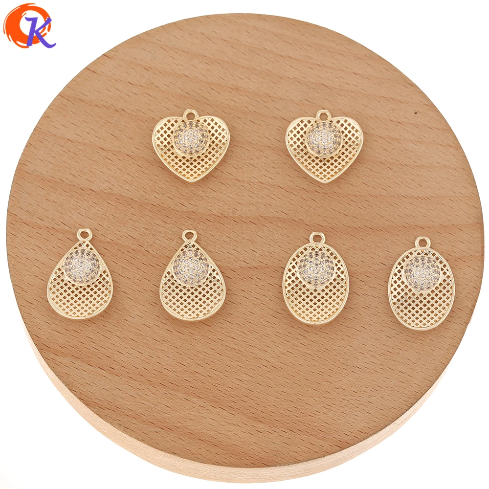 

Jewelry Accessories Cordial Design 50Pcs Jewelry Accessories CZ Charms Hollow Heart Oval Earrings Charm Copper DIY Making Hand