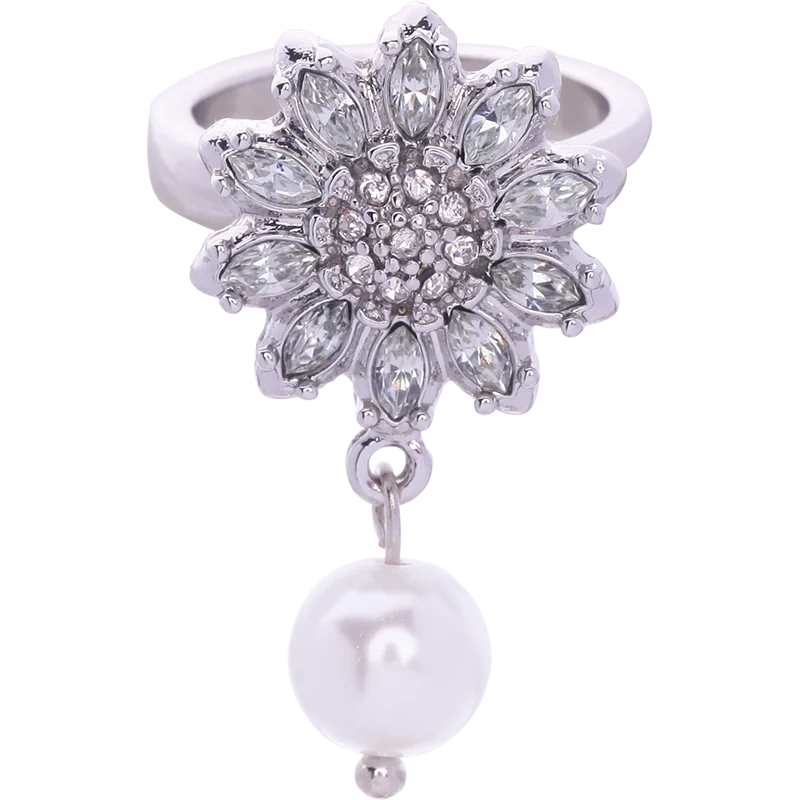 

jz00242c Lovely Cat Beautiful Fashion Snowflake Pearl Crystal Silver Unique Ring