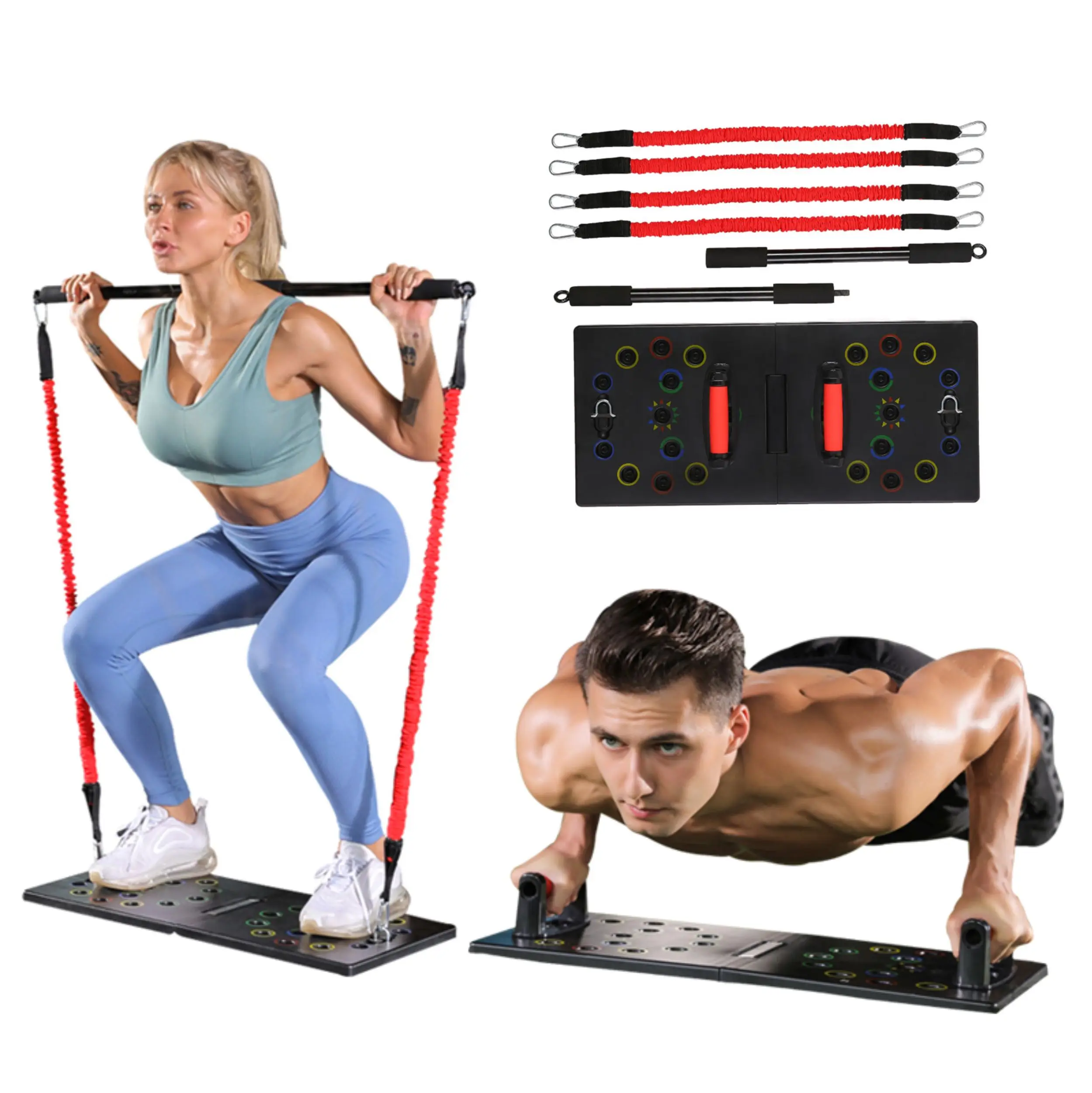 

Whole Body Workout Board for Home Push Up Board with Resistance Bands Professional System for Gym