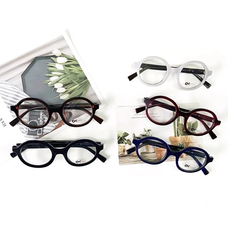 

95428 Ready Goods Fashion Design Women Eyeglasses Round Acetate Optical Frame Glasses In Stock 2021, 6 colors