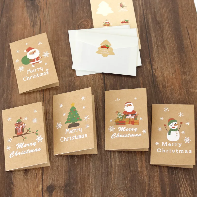 

Ready to Ship 6pcs one set Kraft Paper Thank You Gift Cards Christmas Cards with Envelope and Stickers