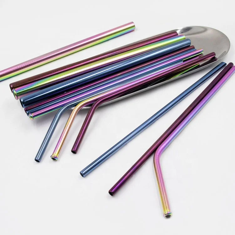 

2020 Amazon Top Seller Sustainable Wine Cocktail Straw Straight Bent Colored Metal Straws, Purple, blue