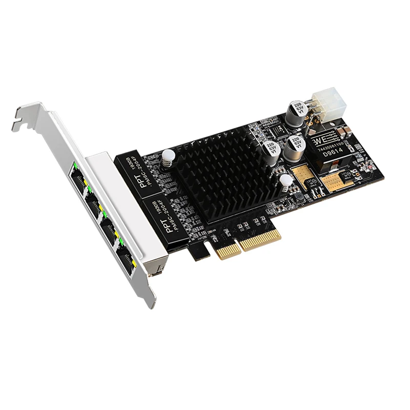 

POE network card 1000Mbps 4 port RJ45 POE LAN Connector to PCI-E PCIe 4X Gigabit Intel I350 Server Converged Vision Frame