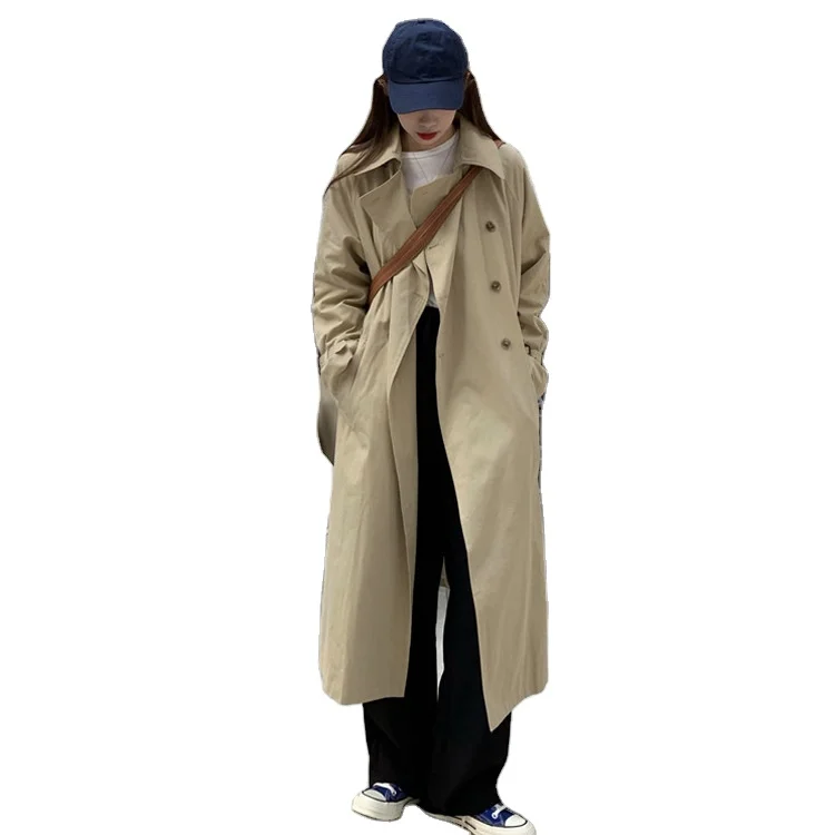 

Autumn and Winter Coat Korean Version Loose Long Coat Women's Temperament Long-sleeved Windbreaker Vintage Tie Jacket