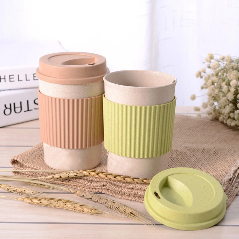 

350ML Customizable Eco Cups Biodegradable Silicone Coffee Cups Wheat Fiber Coffee Cup With Lid, Pantone color