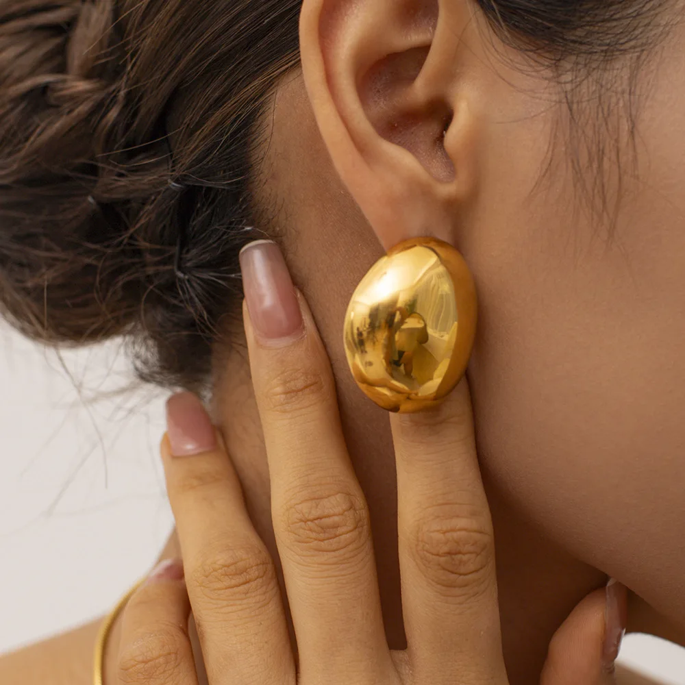 New Style Trendy 18K Gold Plated Stainless Steel Jewelry Gift Texture Double Heart Drop Earrings for Women