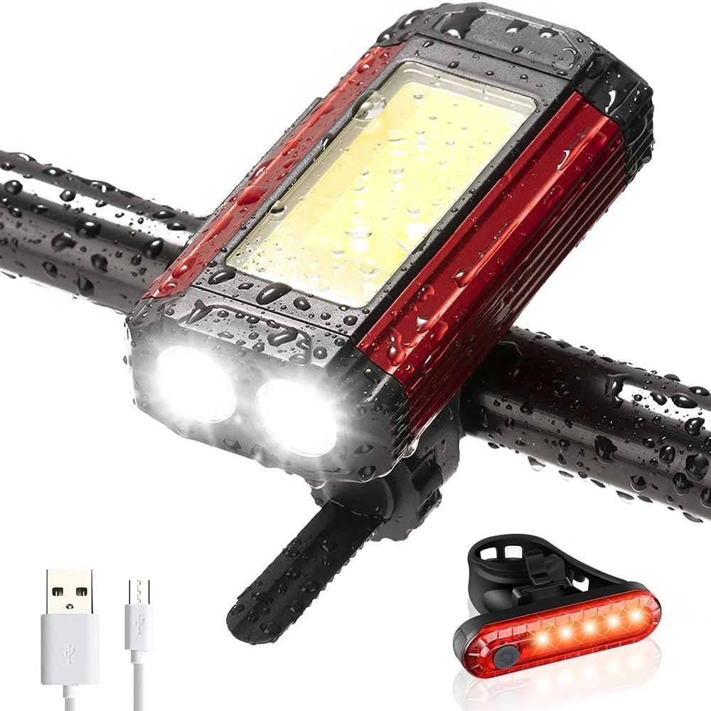 

USB Rechargeable Bike Light Set Super Bright Bicycle Front Headlight and Taillights Mountain Road Cycling Safety Flashlight