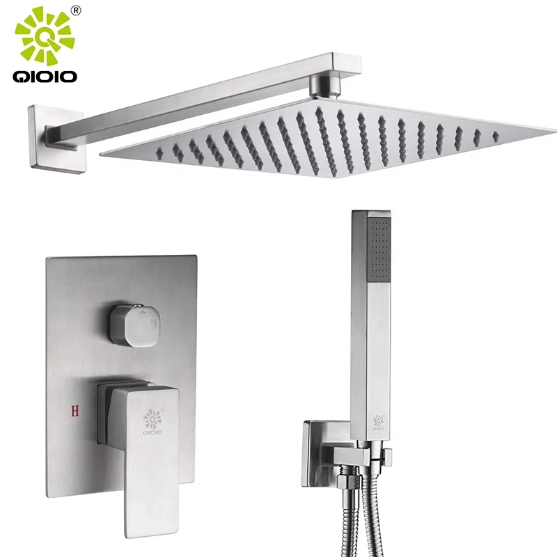 stainless steel 304 Bathroom hot cold mixer rainfall  head diverter system in wall mounted concealed shower set