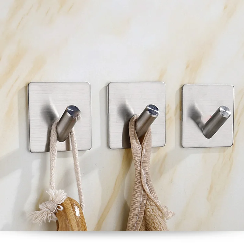 

Wall Adhesive Hooks Stick on Wall Door Cabinet Stainless Steel Towel Coat Clothes Hooks Self Adhesive Holders for Hanging