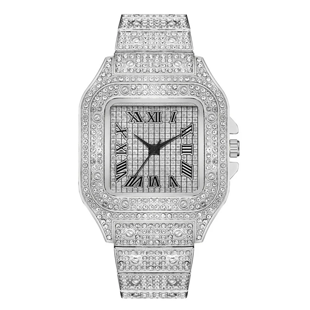 

In stock hip-hop style diamond luxury ladies watches quartz Roman numerals display wrist watch, As picture