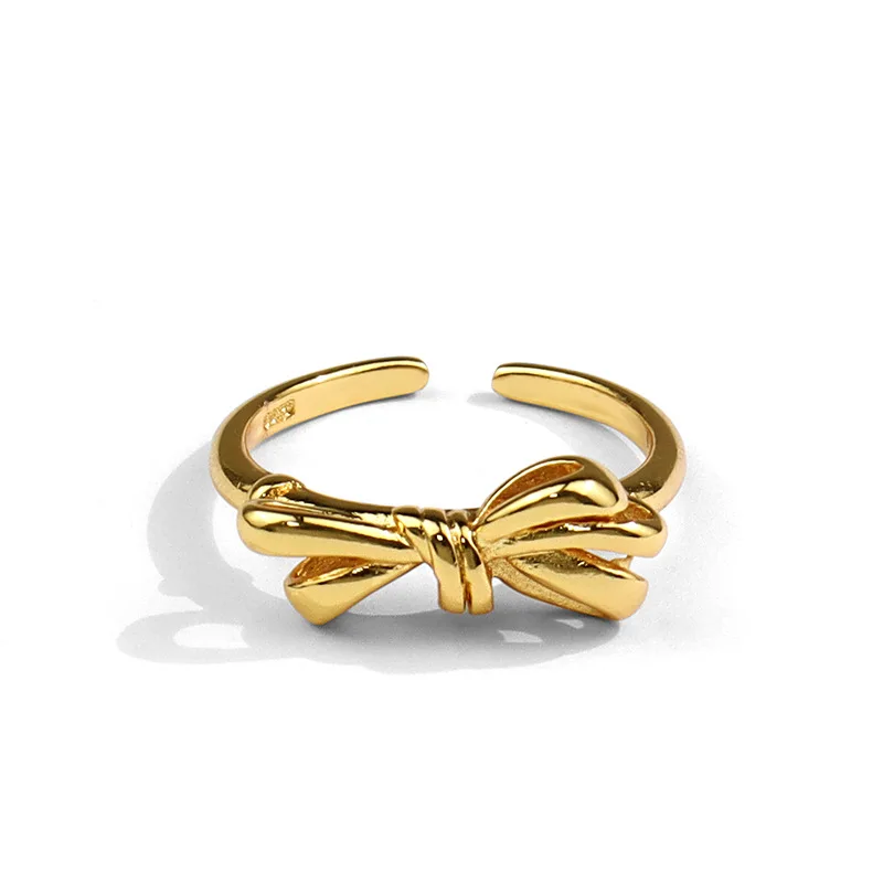 

2021 New Fashion Female Gold Silver Princess Dream Bow Ring Butterfly Style Finger Adjustable Ring, Gold color