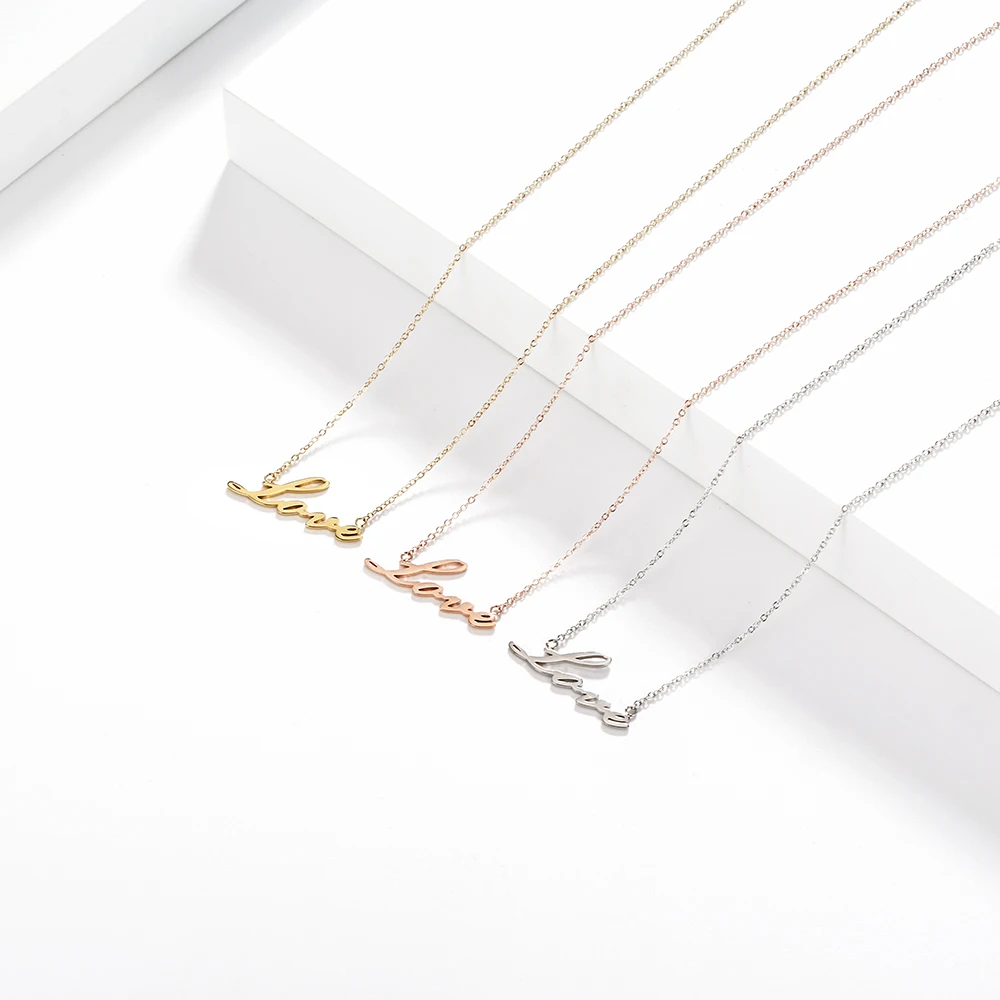 

Trendy Wholesale 2020 14k Rose Gold Or Steel PVD Plated Love Necklace 316L Stainless Steel Letter Necklace, Rose gold/steel/gold