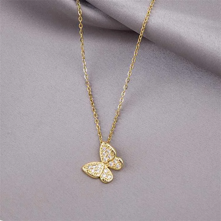 

Diamond Butterfly Necklace Trend Micro-Inlaid Zircon Exquisite Minimalist Design Clavicle Chain Necklace, As shown