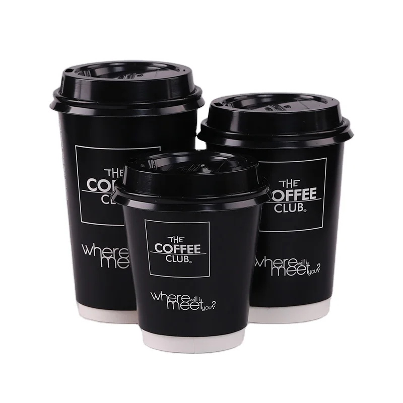 
custom black 450ml 16oz disposable double wall coffee hot drink paper cup 