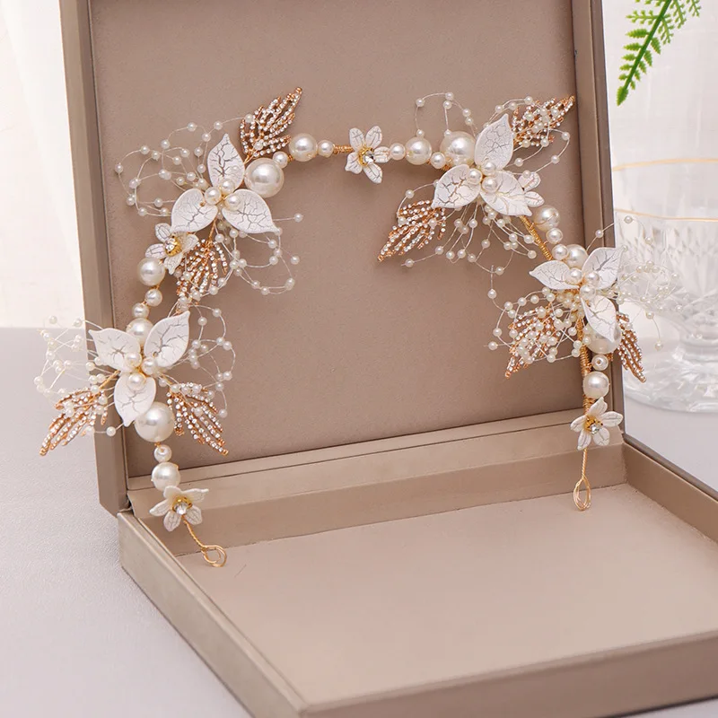 

Luxury New Wedding Pearl Leaf Hair Band Bridal Tiara Fashion Handmade Crystal Hair Accessories Ladies Head Bridal jewelry