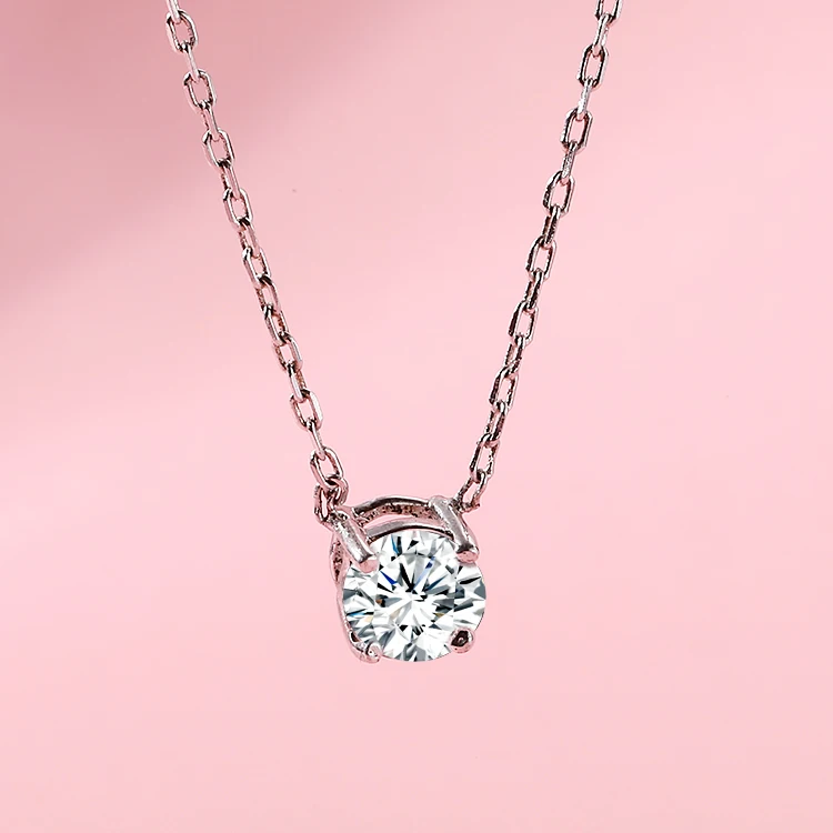 

Simple Tiny Gemstone Chain Necklace 925 Silver Jewelry Round Tiny Pendant Necklace