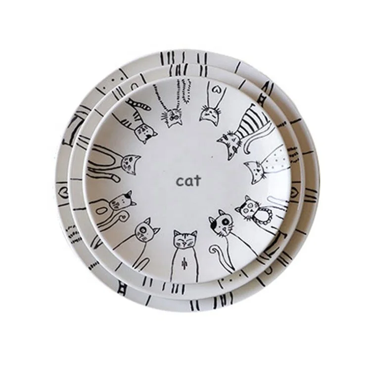 

Simple little cat series breakfast plate creative cartoon cutlery Japanese lovely ceramic plate, Picture