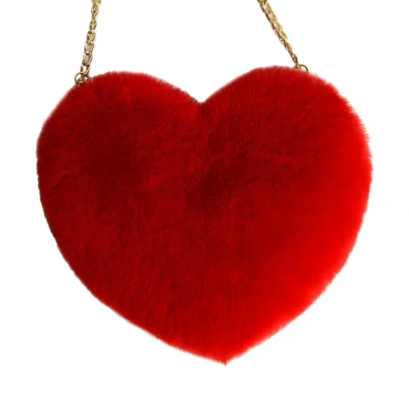 

New rabbit hair peach heart chain bag single shoulder oblique Plush bag