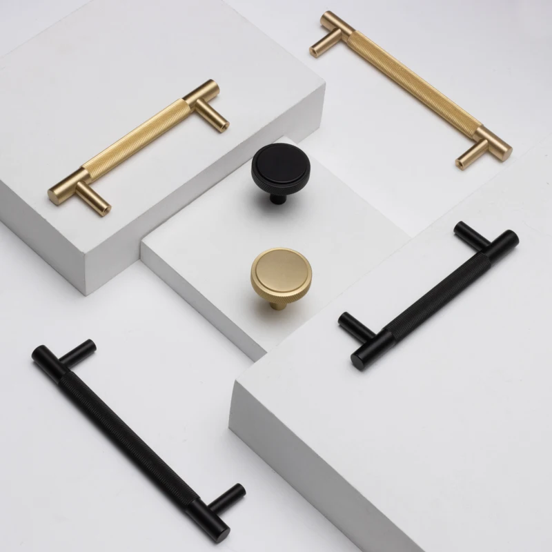 

Gold Knurled Knurling Solid Brass Furniture hardware Pulls and handle Kitchen knob kitchen drawer cabinet handles T bar Pull