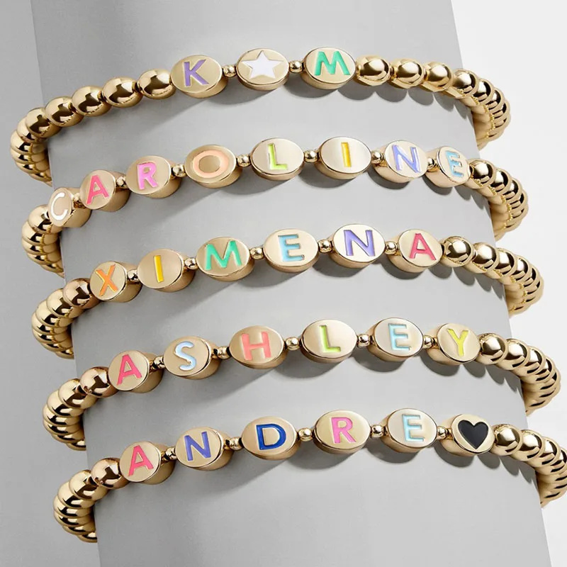 

New Style Round Golden plating Alphabet Beads Alloy Color Dripping Letter Beads For Jewelry Making Bracelet Making, White