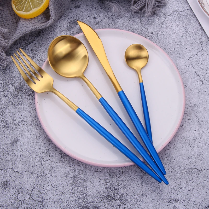 24pcs Gold Plated Flatware Box Set Portugal Knife Spoons And Forks Set ...