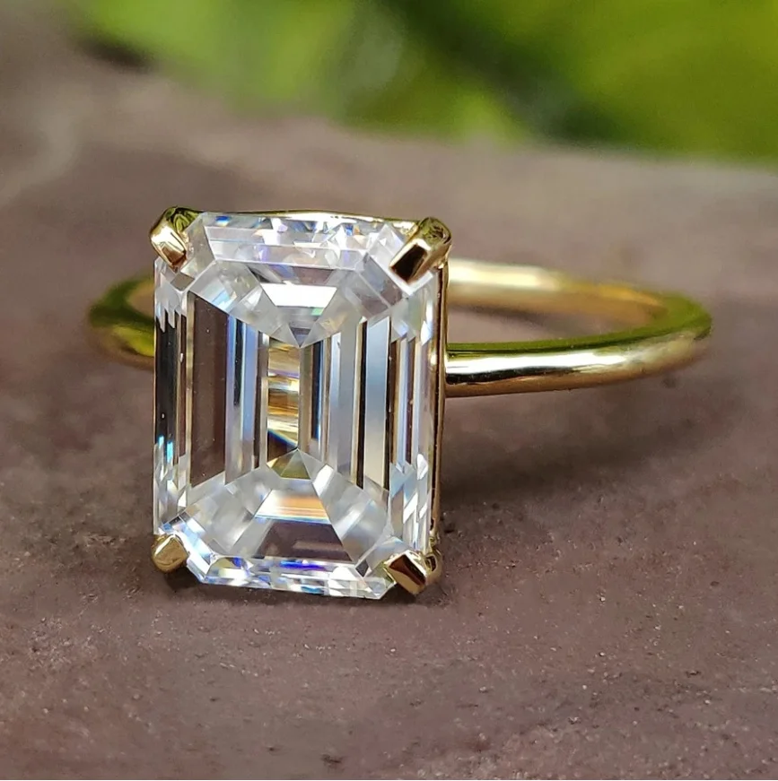 

9K 10K 14K 18K Sterling Silver 925 3.0 CT Emerald Cut Solitaire Moissanite Ring Yellow Gold