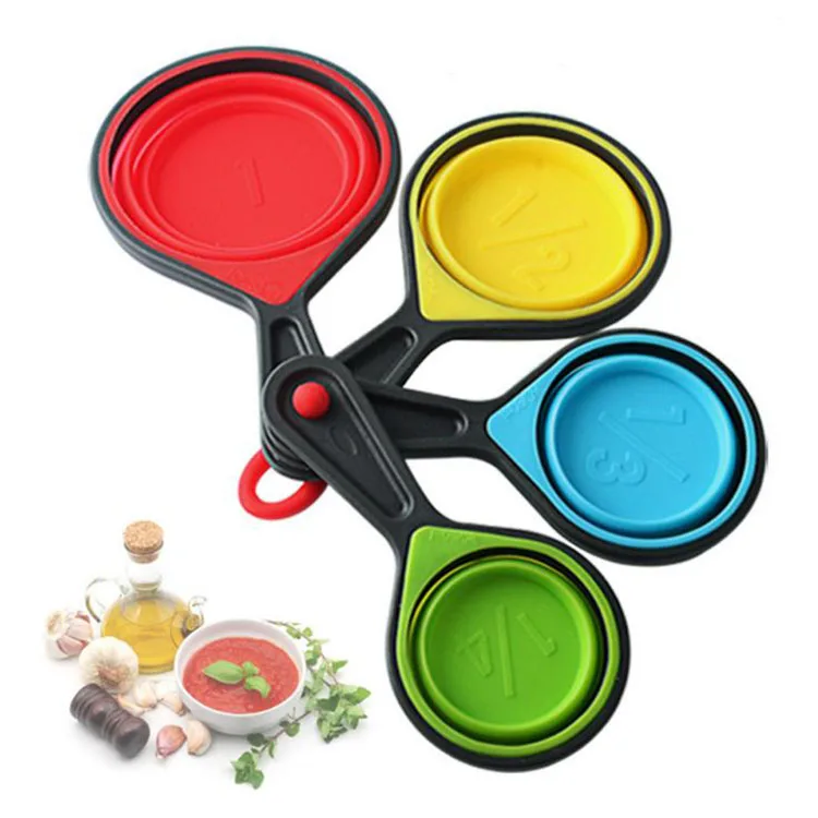 

4Pcs/set Measuring Spoon Folding Measuring Spoon Set Coffee Sugar Scoop Baking Cooking Kitchen Silicone Measuring Spoon Tool, Customized color
