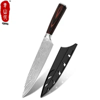 

Amazon top seller professional 7Cr17mov high carbon sharp kitchen laser Damascus style blank 8 inch chef knife with sheath