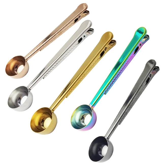 

Dropshipping Kitchen Tools Long Handle Stainless Steel Bag Clip Coffee Scoop