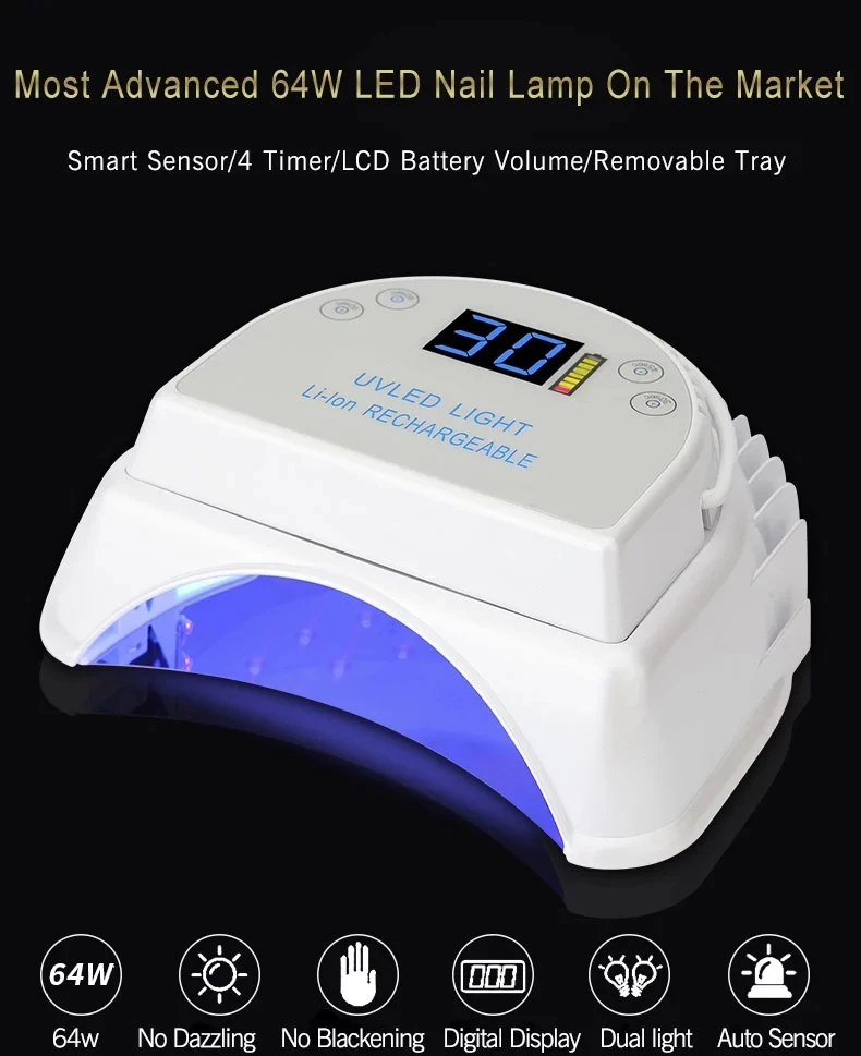 High Quality 64W Cordless Rechargeable LED Nail Lamp Wholesale UV Lamp ...