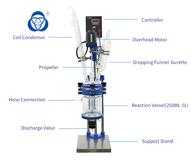 2L CE Approved Jacketed Glass Reactor with 0.098 Mpa Vacuum for Chemical Testing Research