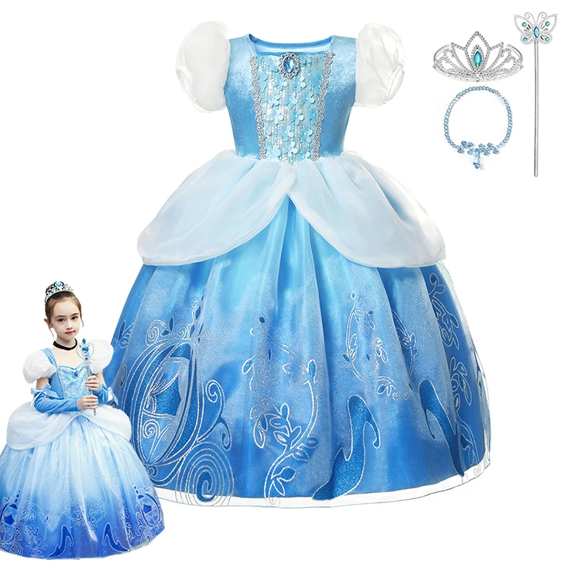 

Girls Cinderella princess Dress For Girl Christmas Party Costumes, Blue