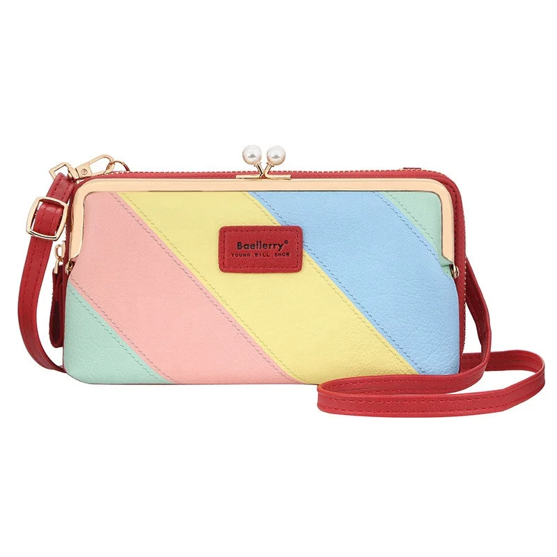 

2021 Women High Quality Mini Multi-colored Leather Transverse Buckle Crossbody Bag With Color Stripe, 8color