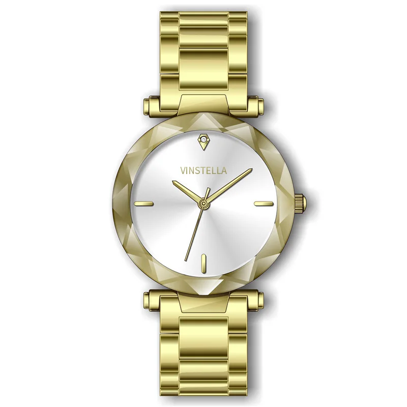 

New Fashion Gold Color White Face Bling Lady Watch vintage woman watch