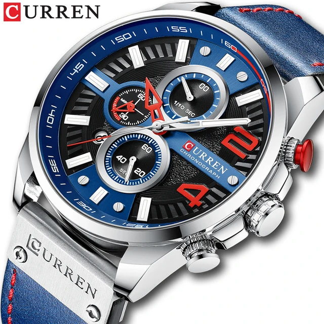 

CURREN 8393 2022 Sport Watches for Men Blue Luxury Military Leather men's relojes Man Clock Fashion Chronograph quartz watch