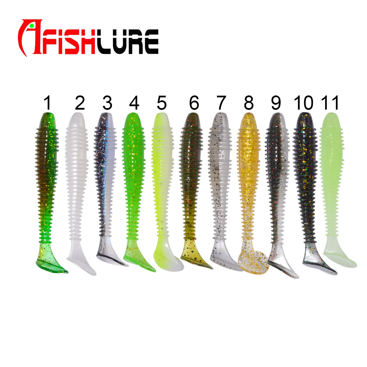 

Afishlure t tail soft bait 55mm 1.45g Shad lure Artificial Fishing Bait Worm Soft Lures Silicon Fishing bait, 11colors