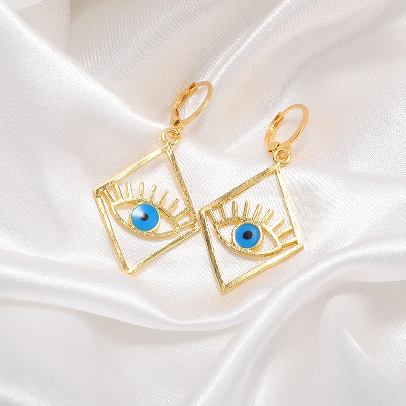 

HOVANCI European Fashion Punk Geometric Evil Eyes Drop Earring 18k Gold Plating Evils Eye Clip On Earring For Party