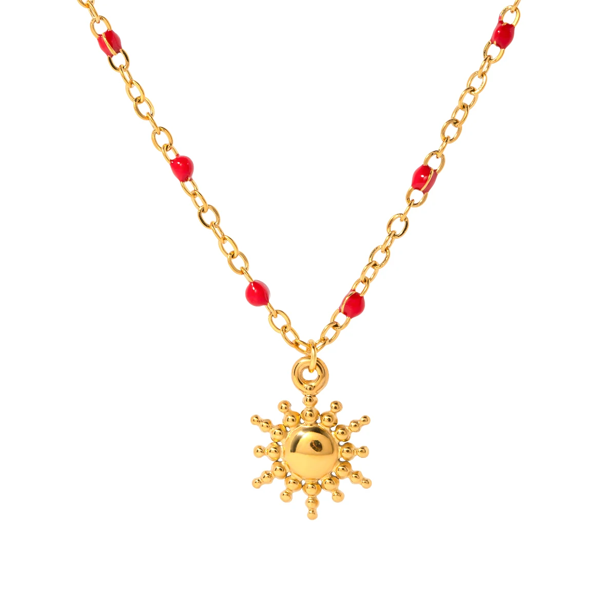 

J&D Waterproof 18K Gold Plated Stainless Steel Jewelry Enamel Chain Sun Flower Pendant Choker Necklace