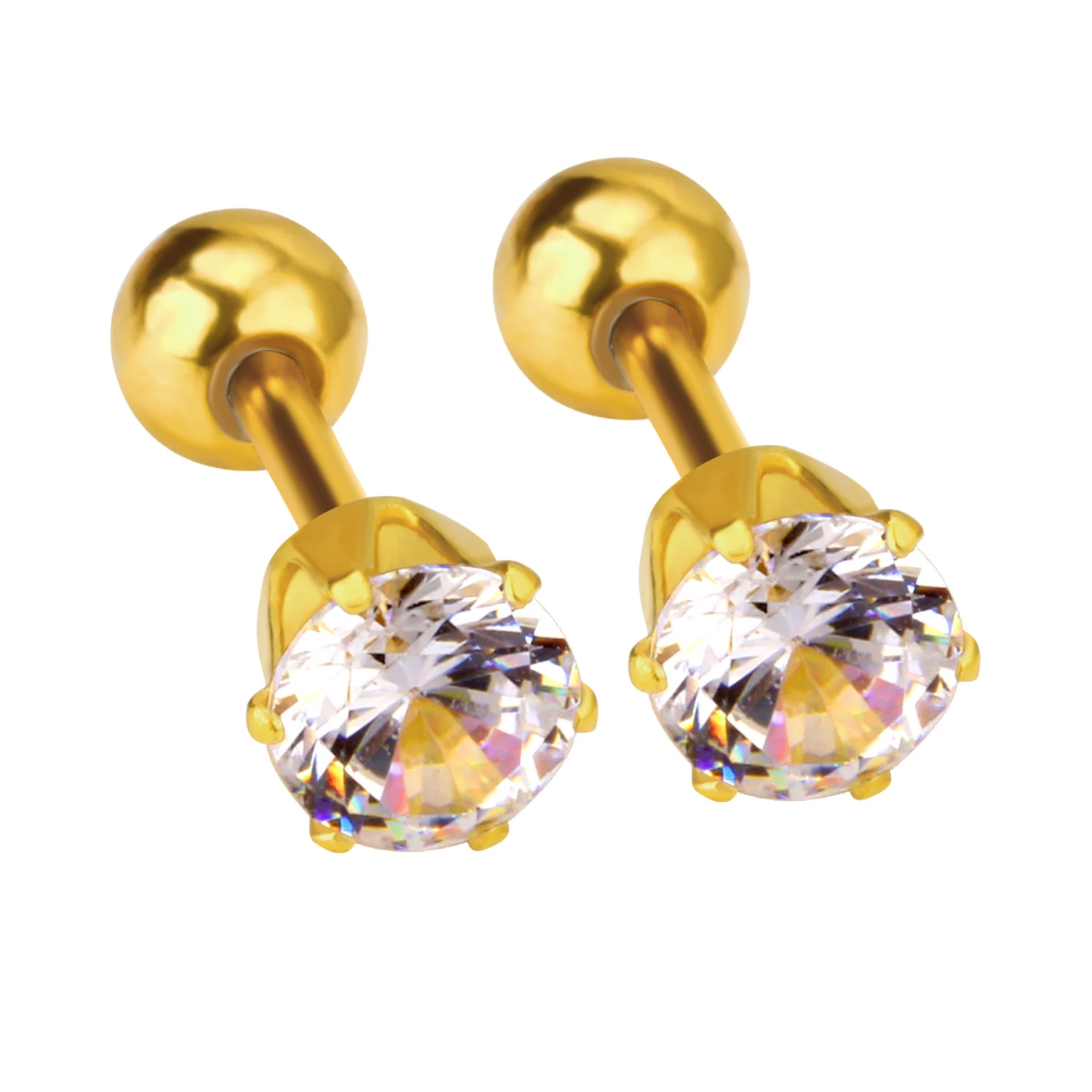 

Fashion Wholesale Stainless Steel 18k Gold Jewelry Zircon Screw Earrings