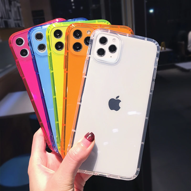 

For Iphone Neon Case,Custom Design Shock Proof Durable TPU Fluorescent Neon Phone Case For Iphone 11 Pro Max Xr Xs Max, Clear,green,orange,blue,rose red