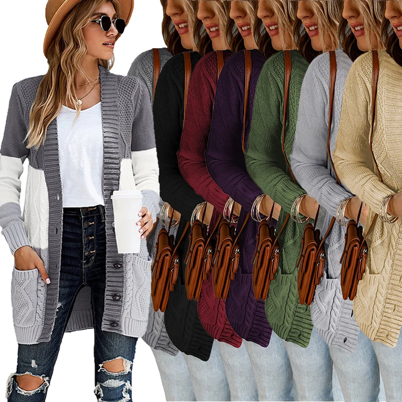 

Wholesale Fall Winter Ladies Leopard Chunky Knit Women Cotton Long Cardigan Sweater