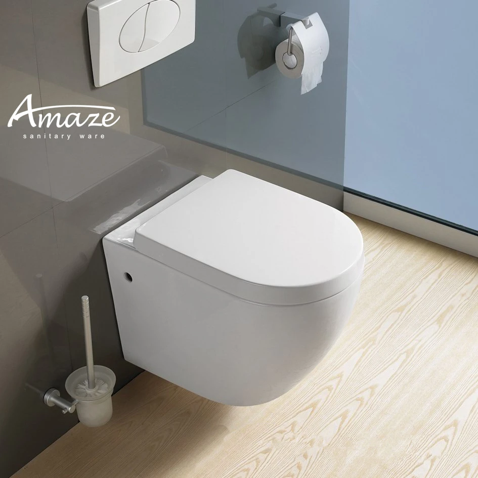 Amaze bathroom new design white wc ceramic sanitary ware p-trap bathroom water closet wall hung toilet manufacture