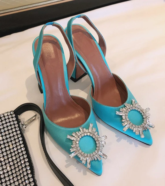 

2021 new women's single shoes Amina rhinestone sunflower high heels mid-heel pointed sandals