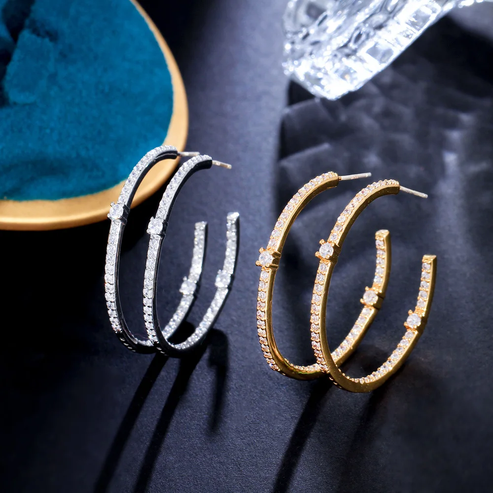 Fashion Earrings 18k Gold Plated Cubic Zircon Hoop Earrings Luxury Big Gold Earrings for Women Jewelry