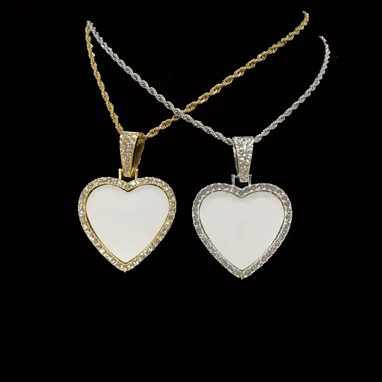 

Latest Model Fashion Sublimation HipHop Heart Shape Necklace Custom Made Photo Jewelry, Gold/sliver
