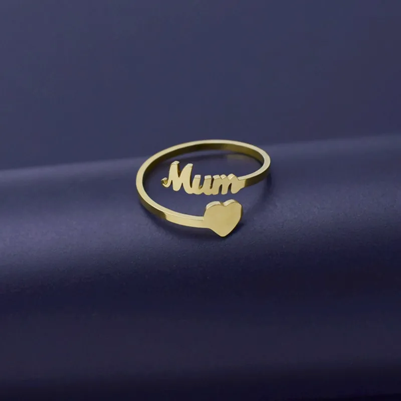 

Mother's Day Gift Stainless Steel Heart Mum Open Rings Rose Gold Plated Adjustable Words MUM Steel Ring