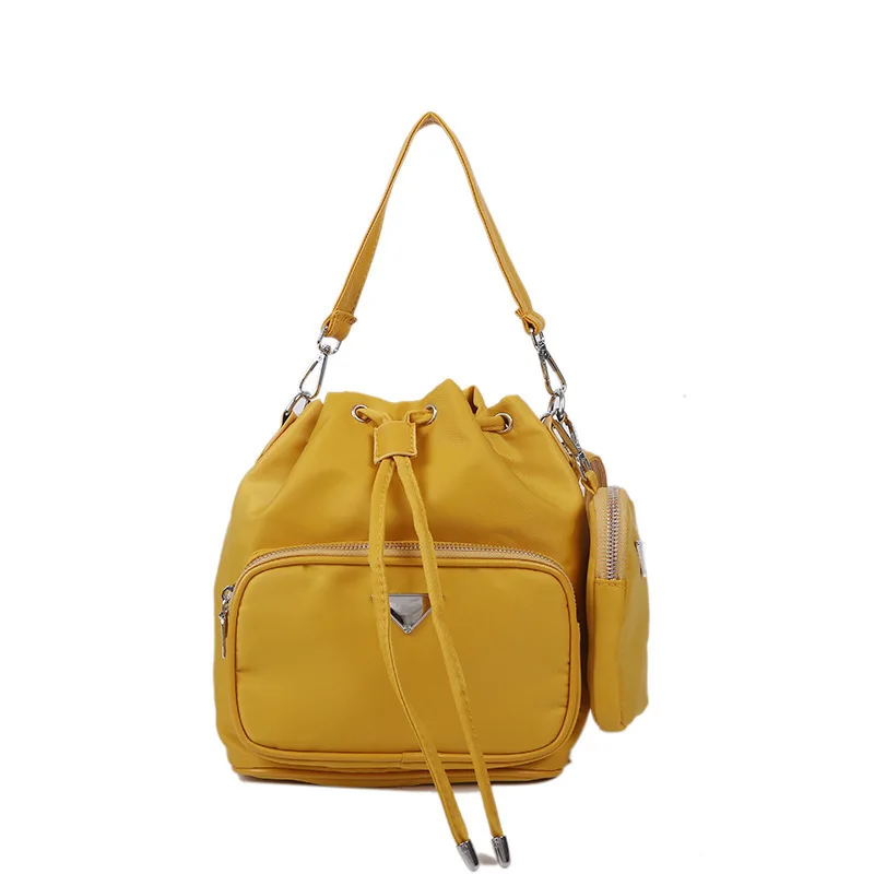 

2022 Newest Design Solid Color Oxford Bucket Bag Women Shoulder Bag Luxury Handbag Nylon drawstring bucket bag